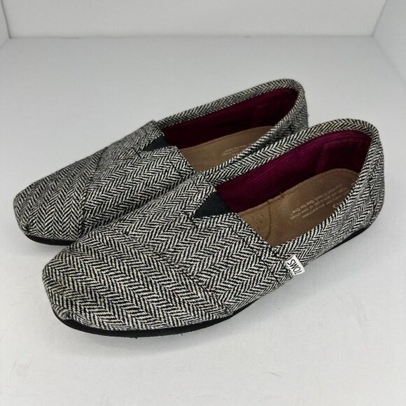 Toms Womens Tweed Metallic Black Herringbone Round Toe Slip On Size 9W Loafers - Picture 1 of 9